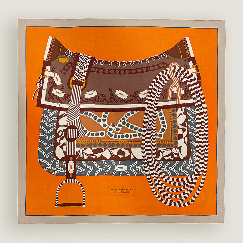 カレジェアン カシミヤシルク 《ガウチョの鞍》 - オレンジ | Hermès